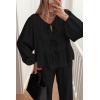 imagePRETTYGARDEN Womens 2024 Fall Two Piece Outfits Tie Front Long Sleeve Top Wide Leg Pant Lounge Sets Cute Matching LoungewearBlack