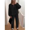imagePRETTYGARDEN Womens 2024 Fall Two Piece Outfits Tie Front Long Sleeve Top Wide Leg Pant Lounge Sets Cute Matching LoungewearBlack