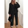 imagePRETTYGARDEN Womens 2024 Fall Two Piece Outfits Tie Front Long Sleeve Top Wide Leg Pant Lounge Sets Cute Matching LoungewearBlack