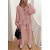 imagePRETTYGARDEN Womens 2024 Fall Two Piece Outfits Tie Front Long Sleeve Top Wide Leg Pant Lounge Sets Cute Matching LoungewearDusty Pink