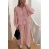 imagePRETTYGARDEN Womens 2024 Fall Two Piece Outfits Tie Front Long Sleeve Top Wide Leg Pant Lounge Sets Cute Matching LoungewearDusty Pink