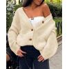 imagePRETTYGARDEN Womens Cardigan Sweaters Long Sleeve Open Front Button Up V Neck Ribbed Knit Fall Sweater JacketsBeige