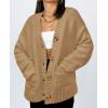 imagePRETTYGARDEN Womens Cardigan Sweaters Long Sleeve Open Front Button Up V Neck Ribbed Knit Fall Sweater JacketsKhaki