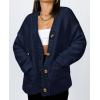 imagePRETTYGARDEN Womens Cardigan Sweaters Long Sleeve Open Front Button Up V Neck Ribbed Knit Fall Sweater JacketsNavy