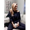 imagePRETTYGARDEN Womens Fall Fashion Outfits 2 Piece Sweatsuit Solid Color Long Sleeve Pullover Long Pants Lounge SetDark Blue