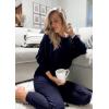 imagePRETTYGARDEN Womens Fall Fashion Outfits 2 Piece Sweatsuit Solid Color Long Sleeve Pullover Long Pants Lounge SetDark Blue