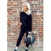 imagePRETTYGARDEN Womens Fall Fashion Outfits 2 Piece Sweatsuit Solid Color Long Sleeve Pullover Long Pants Lounge SetDark Blue
