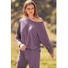 imagePRETTYGARDEN Womens Fall Fashion Outfits 2 Piece Sweatsuit Solid Color Long Sleeve Pullover Long Pants Lounge SetDeep Purple