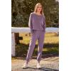 imagePRETTYGARDEN Womens Fall Fashion Outfits 2 Piece Sweatsuit Solid Color Long Sleeve Pullover Long Pants Lounge SetDeep Purple