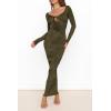 imagePRETTYGARDEN Womens Fall Knit Maxi Bodycon Dress Long Sleeve Cutout Tie Front V Neck Y2K Fitted Cocktail Party DressesArmy Green
