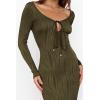 imagePRETTYGARDEN Womens Fall Knit Maxi Bodycon Dress Long Sleeve Cutout Tie Front V Neck Y2K Fitted Cocktail Party DressesArmy Green