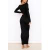 imagePRETTYGARDEN Womens Fall Knit Maxi Bodycon Dress Long Sleeve Cutout Tie Front V Neck Y2K Fitted Cocktail Party DressesBlack