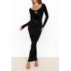 imagePRETTYGARDEN Womens Fall Knit Maxi Bodycon Dress Long Sleeve Cutout Tie Front V Neck Y2K Fitted Cocktail Party DressesBlack