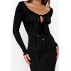 imagePRETTYGARDEN Womens Fall Knit Maxi Bodycon Dress Long Sleeve Cutout Tie Front V Neck Y2K Fitted Cocktail Party DressesBlack
