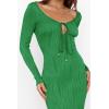 imagePRETTYGARDEN Womens Fall Knit Maxi Bodycon Dress Long Sleeve Cutout Tie Front V Neck Y2K Fitted Cocktail Party DressesGreen