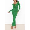 imagePRETTYGARDEN Womens Fall Knit Maxi Bodycon Dress Long Sleeve Cutout Tie Front V Neck Y2K Fitted Cocktail Party DressesGreen