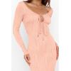imagePRETTYGARDEN Womens Fall Knit Maxi Bodycon Dress Long Sleeve Cutout Tie Front V Neck Y2K Fitted Cocktail Party DressesPink