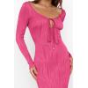 imagePRETTYGARDEN Womens Fall Knit Maxi Bodycon Dress Long Sleeve Cutout Tie Front V Neck Y2K Fitted Cocktail Party DressesRose Red