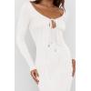 imagePRETTYGARDEN Womens Fall Knit Maxi Bodycon Dress Long Sleeve Cutout Tie Front V Neck Y2K Fitted Cocktail Party DressesWhite