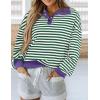 imagePRETTYGARDEN Womens Striped Sweatshirts 2024 Fall Fashion Clothes Casual Long Sleeve Pullover Shirts Preppy TopsStriped Green White