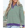 imagePRETTYGARDEN Womens Striped Sweatshirts 2024 Fall Fashion Clothes Casual Long Sleeve Pullover Shirts Preppy TopsStriped Green White