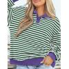 imagePRETTYGARDEN Womens Striped Sweatshirts 2024 Fall Fashion Clothes Casual Long Sleeve Pullover Shirts Preppy TopsStriped Green White