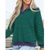 imagePRETTYGARDEN Womens Striped Sweatshirts 2024 Fall Fashion Clothes Casual Long Sleeve Pullover Shirts Preppy TopsStriped Navy Green