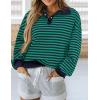 imagePRETTYGARDEN Womens Striped Sweatshirts 2024 Fall Fashion Clothes Casual Long Sleeve Pullover Shirts Preppy TopsStriped Navy Green