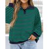 imagePRETTYGARDEN Womens Striped Sweatshirts 2024 Fall Fashion Clothes Casual Long Sleeve Pullover Shirts Preppy TopsStriped Navy Green