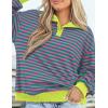 imagePRETTYGARDEN Womens Striped Sweatshirts 2024 Fall Fashion Clothes Casual Long Sleeve Pullover Shirts Preppy TopsStriped Pink Green
