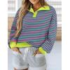 imagePRETTYGARDEN Womens Striped Sweatshirts 2024 Fall Fashion Clothes Casual Long Sleeve Pullover Shirts Preppy TopsStriped Pink Green