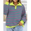 imagePRETTYGARDEN Womens Striped Sweatshirts 2024 Fall Fashion Clothes Casual Long Sleeve Pullover Shirts Preppy TopsStriped Pink Green