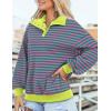 imagePRETTYGARDEN Womens Striped Sweatshirts 2024 Fall Fashion Clothes Casual Long Sleeve Pullover Shirts Preppy TopsStriped Pink Green