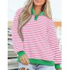 imagePRETTYGARDEN Womens Striped Sweatshirts 2024 Fall Fashion Clothes Casual Long Sleeve Pullover Shirts Preppy TopsStriped Pink White