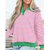 imagePRETTYGARDEN Womens Striped Sweatshirts 2024 Fall Fashion Clothes Casual Long Sleeve Pullover Shirts Preppy TopsStriped Pink White