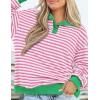 imagePRETTYGARDEN Womens Striped Sweatshirts 2024 Fall Fashion Clothes Casual Long Sleeve Pullover Shirts Preppy TopsStriped Pink White