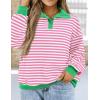imagePRETTYGARDEN Womens Striped Sweatshirts 2024 Fall Fashion Clothes Casual Long Sleeve Pullover Shirts Preppy TopsStriped Pink White