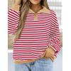 imagePRETTYGARDEN Womens Striped Sweatshirts 2024 Fall Fashion Clothes Casual Long Sleeve Pullover Shirts Preppy TopsStriped Red White