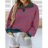 imagePRETTYGARDEN Womens Striped Sweatshirts 2024 Fall Fashion Clothes Casual Long Sleeve Pullover Shirts Preppy TopsStriped Rust Red Blue
