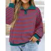 imagePRETTYGARDEN Womens Striped Sweatshirts 2024 Fall Fashion Clothes Casual Long Sleeve Pullover Shirts Preppy TopsStriped Rust Red Blue