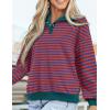 imagePRETTYGARDEN Womens Striped Sweatshirts 2024 Fall Fashion Clothes Casual Long Sleeve Pullover Shirts Preppy TopsStriped Rust Red Blue