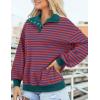 imagePRETTYGARDEN Womens Striped Sweatshirts 2024 Fall Fashion Clothes Casual Long Sleeve Pullover Shirts Preppy TopsStriped Rust Red Blue