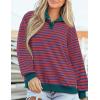 imagePRETTYGARDEN Womens Striped Sweatshirts 2024 Fall Fashion Clothes Casual Long Sleeve Pullover Shirts Preppy TopsStriped Rust Red Blue