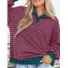 imagePRETTYGARDEN Womens Striped Sweatshirts 2024 Fall Fashion Clothes Casual Long Sleeve Pullover Shirts Preppy TopsStriped Rust Red Blue