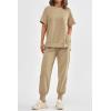 imagePRETTYGARDEN Womens Summer 2 Piece Outfit Tracksuits Casual Short Sleeve Tops High Waisted Sweatpants SetApricot