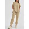 imagePRETTYGARDEN Womens Summer 2 Piece Outfit Tracksuits Casual Short Sleeve Tops High Waisted Sweatpants SetApricot