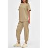 imagePRETTYGARDEN Womens Summer 2 Piece Outfit Tracksuits Casual Short Sleeve Tops High Waisted Sweatpants SetApricot