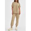 imagePRETTYGARDEN Womens Summer 2 Piece Outfit Tracksuits Casual Short Sleeve Tops High Waisted Sweatpants SetApricot