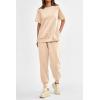 imagePRETTYGARDEN Womens Summer 2 Piece Outfit Tracksuits Casual Short Sleeve Tops High Waisted Sweatpants SetBeige