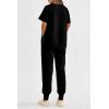 imagePRETTYGARDEN Womens Summer 2 Piece Outfit Tracksuits Casual Short Sleeve Tops High Waisted Sweatpants SetBlack